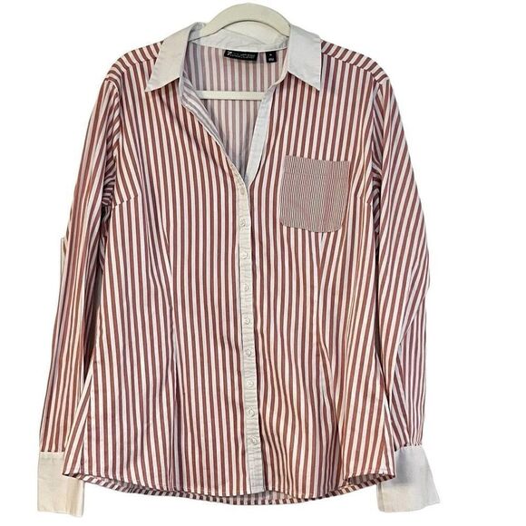 7th Avenue New York and Company Pink Striped V-Neck Button Down XL - Picture 1 of 11